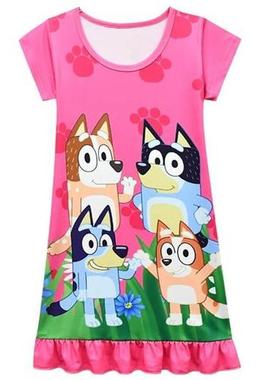 Kids Night Dress Cute Cartoon Blueying Bingoed Pijamas Dress