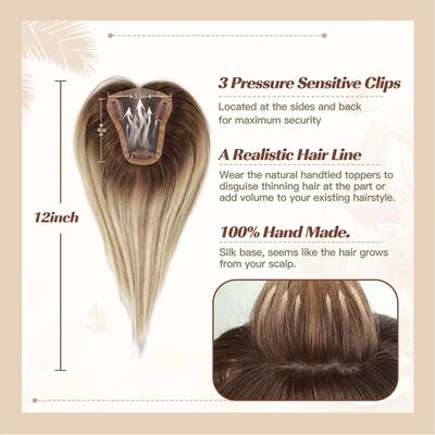 Hair Toppers Blonde Brown Ombre 100% Remy Human Hair Topper