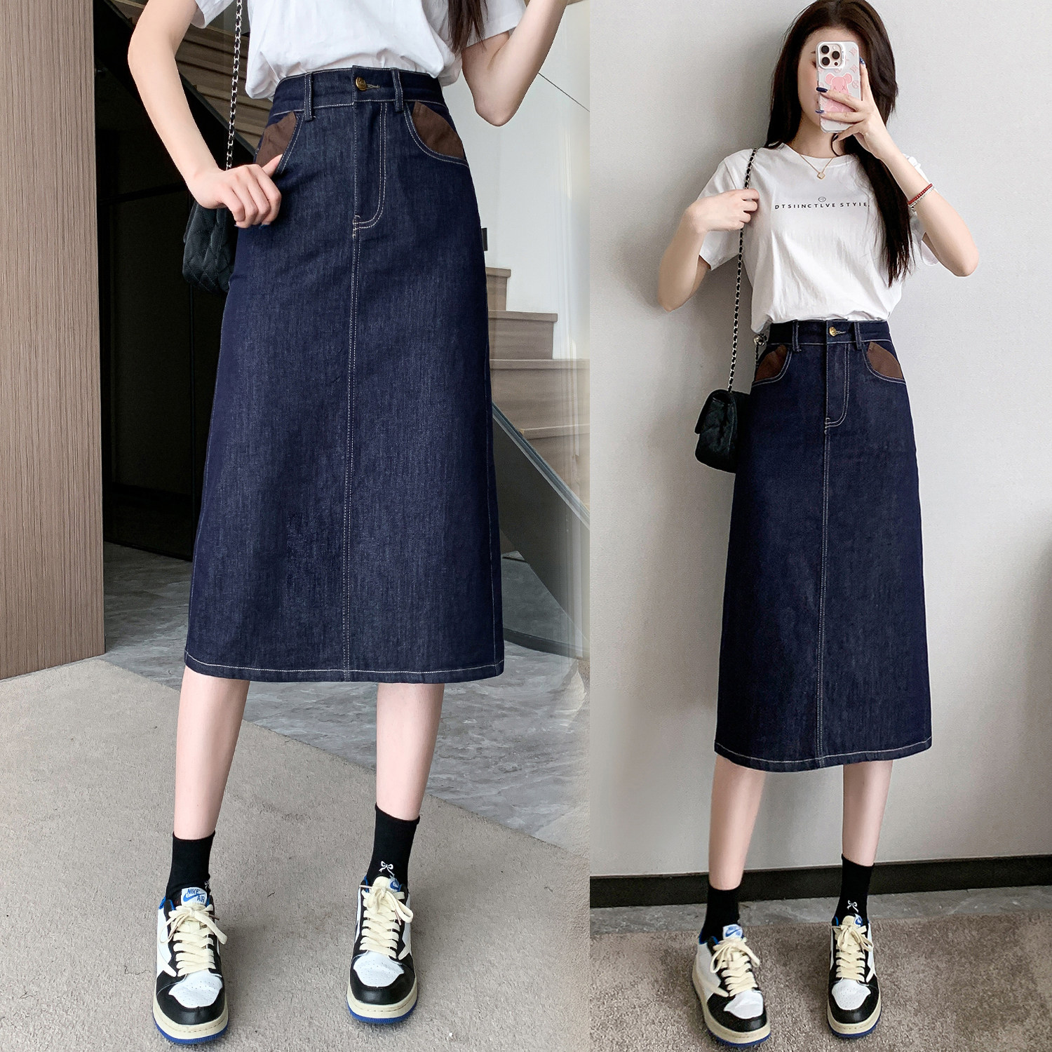 实拍春款大码宽松丹宁蓝牛仔半身裙女胖MM弹力高腰中长款a字伞裙