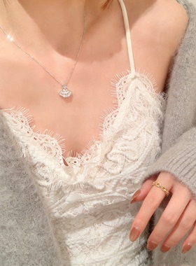 银色满钻扇形水钻锁骨链