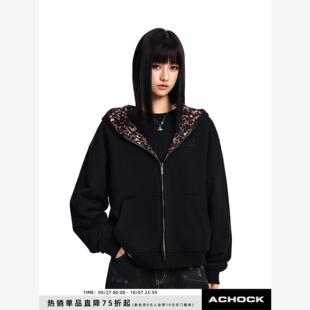 【Achock官方店】潮牌街头豹纹拼接连帽卫衣美式秋冬新款帽衫外套