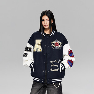 【Achock官方店】美式复古撞色棒球服外套毛巾绣飞行员羽绒夹克男