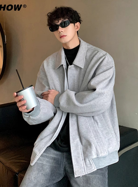 VIISHOW美式解构毛呢外套男2024新款冬季复古痞帅宽松男翻领夹克