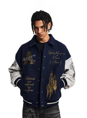 【Achock官方店】重磅棒球夹克刺绣字母徽章宽松翻领立领外套美式