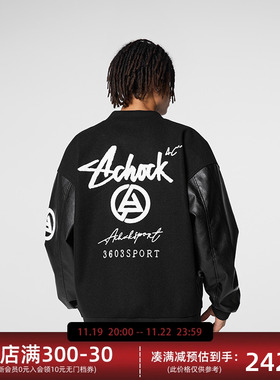 【Achock官方店】美式潮牌复古棒球服外套男新款拼接pu皮夹克衫女