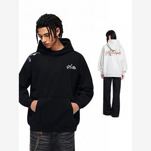 【Achock官方店】潮牌高街花体刺绣logo连帽卫衣美式宽松情侣外套