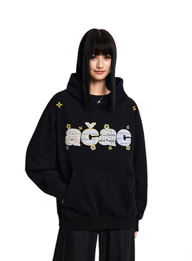 A chock 2025AW 套头长袖字母连帽卫衣 ACWY153 黑 M