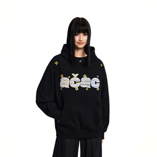 A chock 2025AW 套头长袖字母连帽卫衣 ACWY153 黑 M