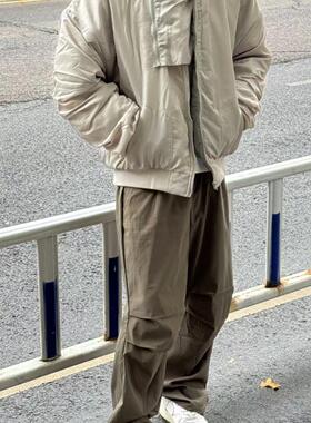 新因素新款弹力收口袖子拉链拼接棉服男设计感黑色休闲加厚棉衣