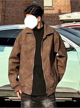 SWAG MOB美式复古pu皮衣外套男高街宽松翻领夹克牌春秋季休闲外套