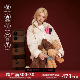 【Achock官方店】pu皮魔术贴羽绒服男款潮牌90白鸭绒情侣羽绒服女