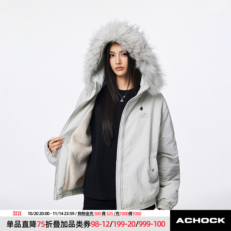 【Achock官方店】加厚毛领连帽棉衣外套防风带毛保暖棉服派克服男