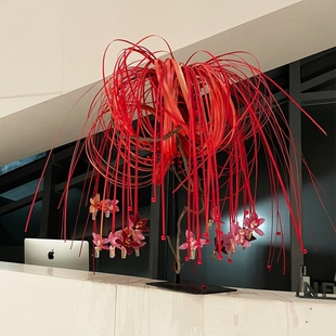 店铺装饰门口公司前台竹篾条2025新春花艺红色竹条场景布置氛围感