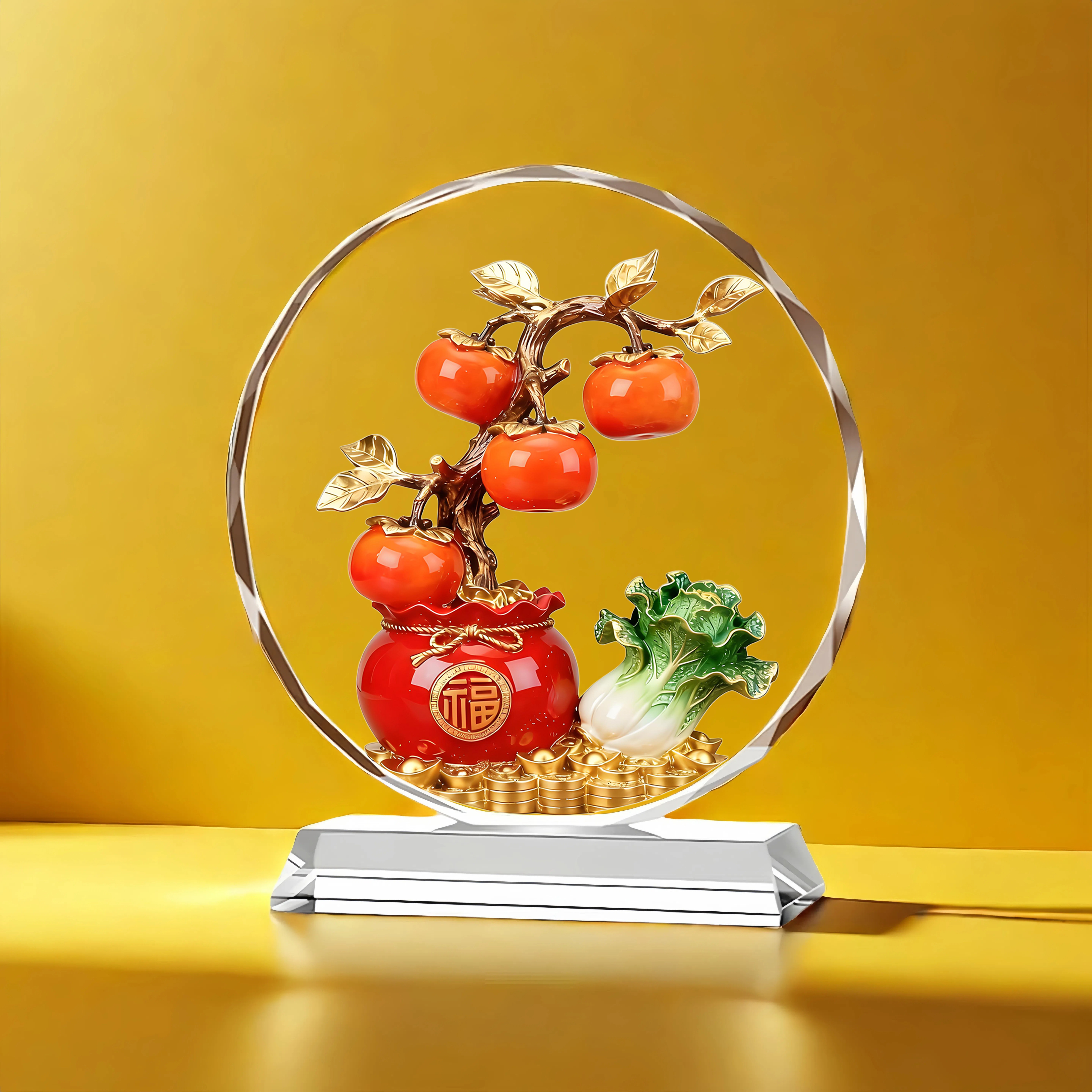 百财柿子水晶摆件桌面客厅玄关办公室装饰乔迁新居礼品招财装饰,家居饰品,桌面摆件,淘宝优惠券,粉丝福利购,淘宝优惠卷