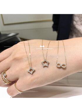 日本fеstariа五角星菱形蝴蝶结项链女纯银镀黄金色锁骨链镶钻潮