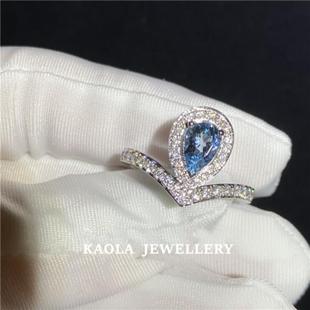 CH.MT约瑟芬水滴海蓝宝戒指女白金纯银蓝宝石指环心形镶钻礼物