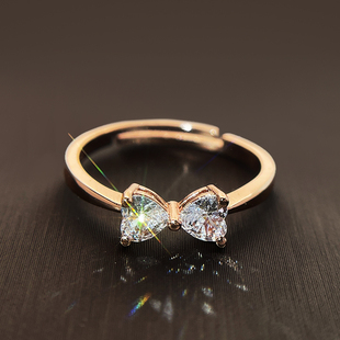 蝴蝶结戒指18k玫瑰金爱心开口指环女纯银925甜美简约轻奢小众设计