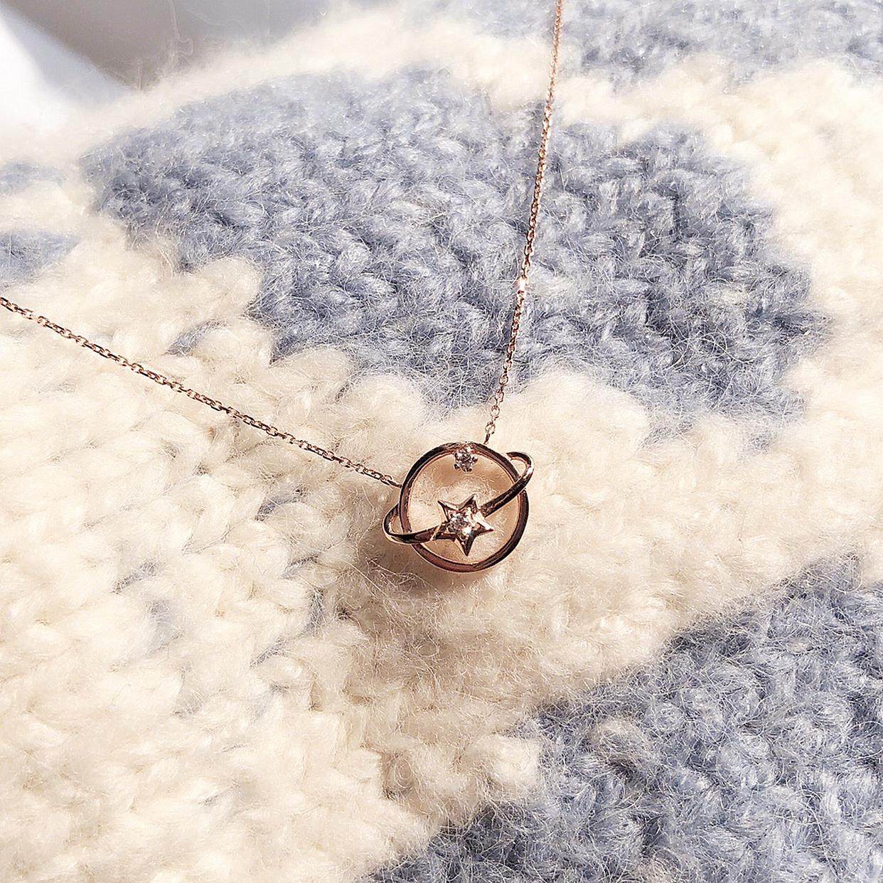 梦幻星球项链女18K金玫瑰金925纯银宇宙吊坠锁骨简约气质轻奢小众