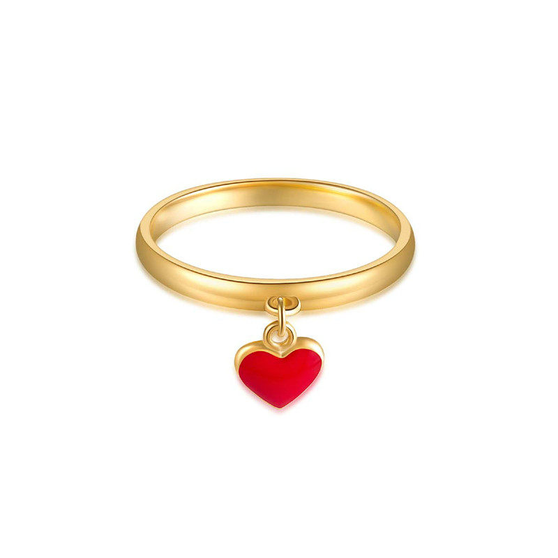 热气球戒指 女爱心形纯银镀黄金色 小红色对指环小众简约百搭气质