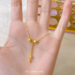 18.K蝴蝶结流苏项链女在逃公主5G极光金锁骨链纯银镀黄金色婚嫁潮