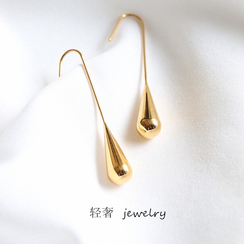 韩国水滴耳坠女纯银镀黄金色 耳环欧美风耳饰冷淡风耳线ins耳钉潮