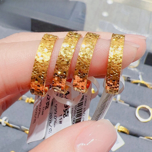 碎碎冰戒指女18k金龙鳞素圈黄金蜂巢纯银925指环简约高级感满天星