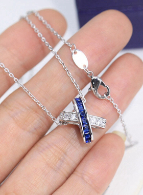 Liens缘系一生925纯银交叉蓝宝石项链女款满钻双环锁骨链时尚简约