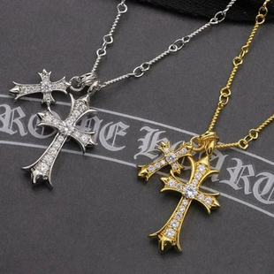 s925纯银镶钻双十字架项链男女情侣款潮牌高级感长款锁骨链毛衣链