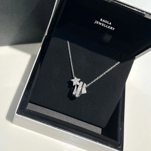 纯银925彗星项链 女轻奢小众白金流星镶钻锁骨链星星六芒星莫桑石