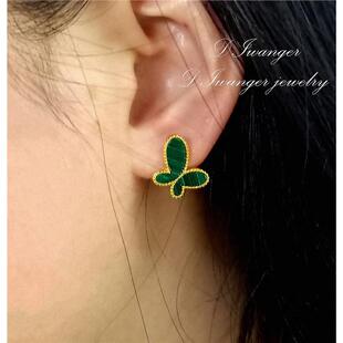 22K金无.敌蝴蝶耳钉女白贝母孔雀石红玉髓纯银耳环个性气质蝴蝶结