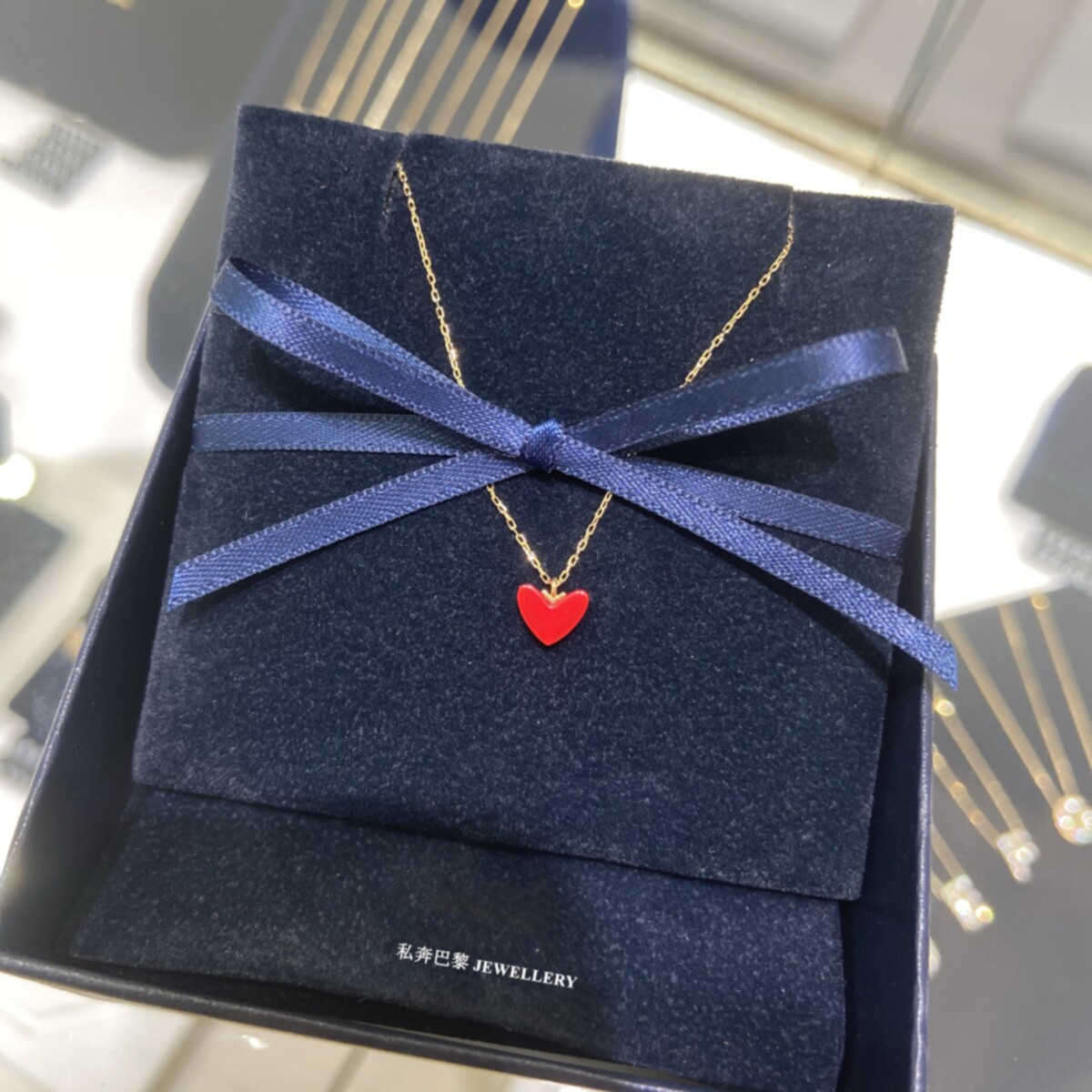 日本18K.金小红心项链 女黄.金纯银红色爱心锁骨链心形本命年礼物