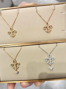 18K金LS王后鸢尾花项链女款纯银女王皇冠满钻吊坠锁骨链轻奢小众