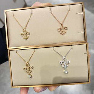 18K金LS王后鸢尾花项链女款纯银女王皇冠满钻吊坠锁骨链轻奢小众