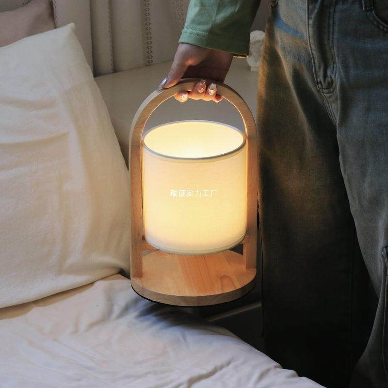 古风原木手提小台灯复古夜灯无线遥控充电卧室床头灯氛围灯中国风