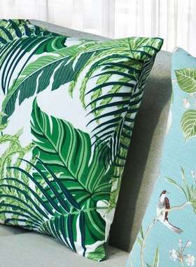 美式乡村田园棉麻靠垫抱枕靠枕绿色沙发抱枕套不含芯45x45靠垫套