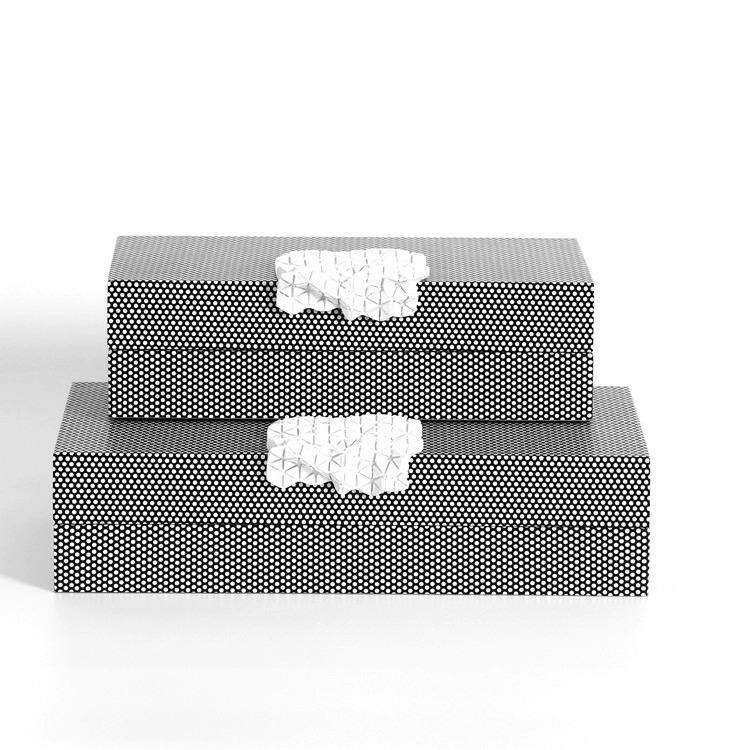 现代轻奢黑白波点皮革收纳盒几何摆件茶室书房桌面家居装饰品摆件