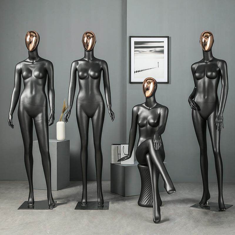 高档全身模特道具女服装店橱窗陈列展示假人电镀头玻璃钢模特架子