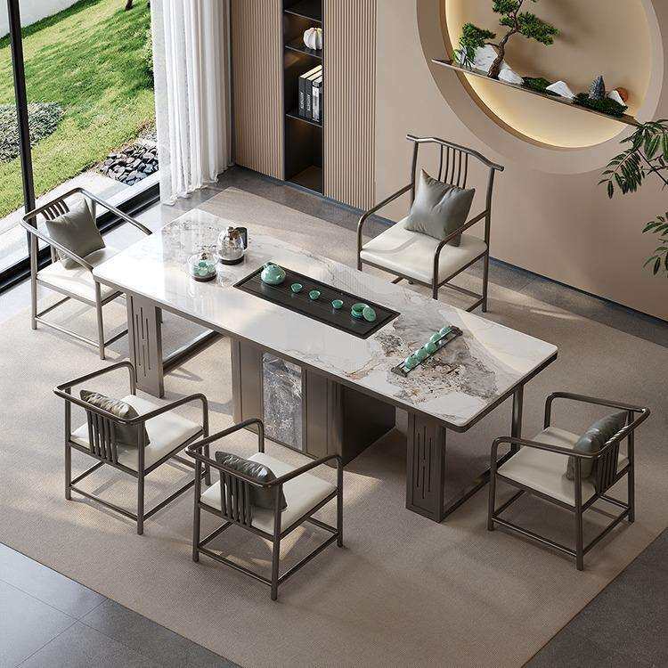 岩板茶桌轻奢现代高级感办公室茶台烧水壶一体式功夫泡茶桌椅组合