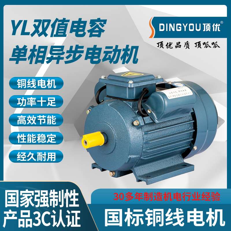 浙江顶优铸铁壳YL双值电容2/4级220v单相异步电动机配套设备可用