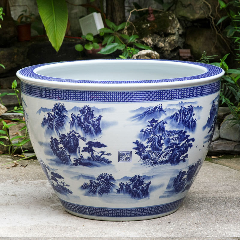 陶瓷青花瓷大花盆睡莲碗莲盆养荷花花盆水缸庭院种铁树花缸