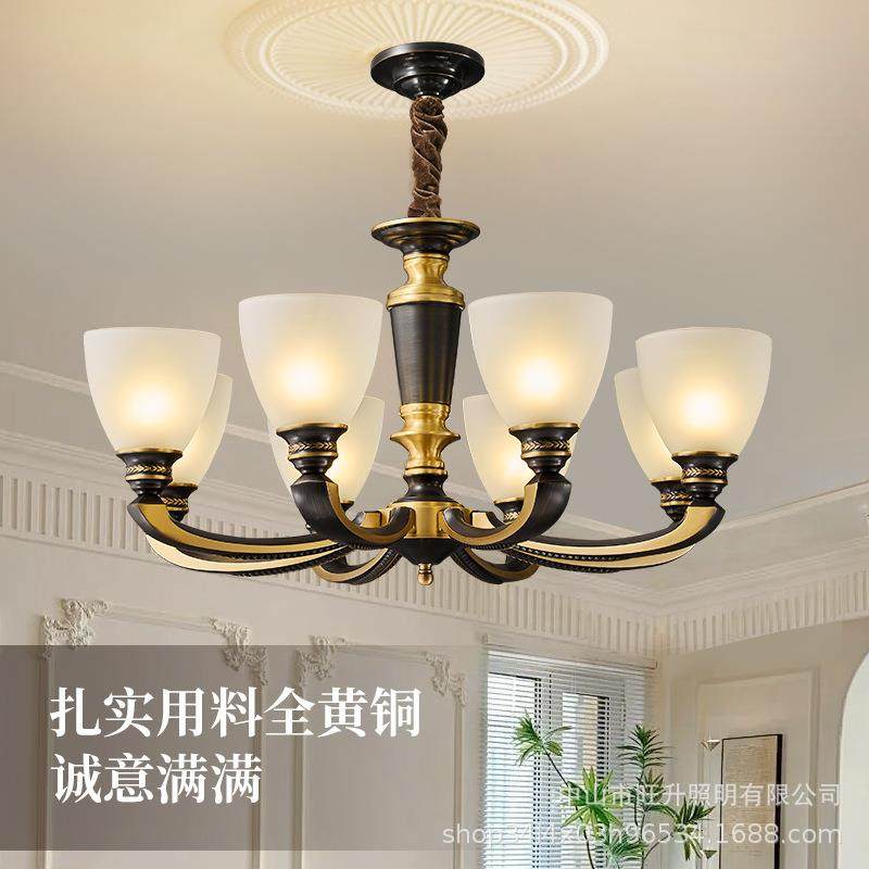 美式全铜吊灯奢华大气客厅灯现代简约餐厅灯欧式个性复古卧室灯具