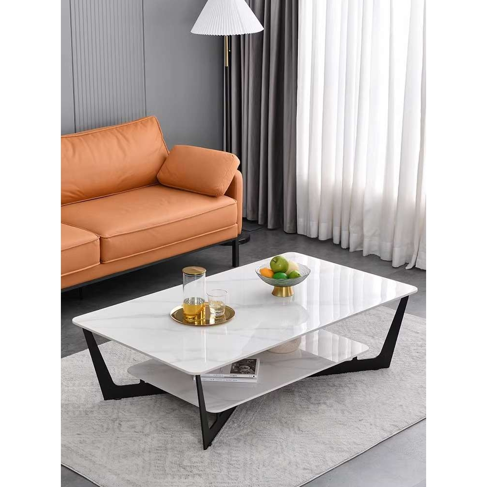 双层岩板茶几轻奢现代意式极简客厅家用设计师沙发茶几长方形茶桌