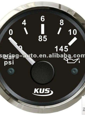 KUS油压表 0-10bar 12/24V 船用车用房车通用游艇配件 黑色/白色
