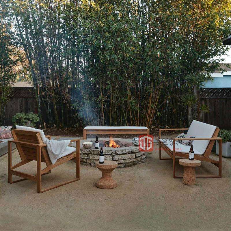 户外柚木沙发庭院高端花园别墅大阳台防水防晒样板间沙发茶几组合