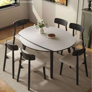 实木岩板餐桌现代简约伸缩可变圆桌方圆两用家用微晶石餐桌椅组合