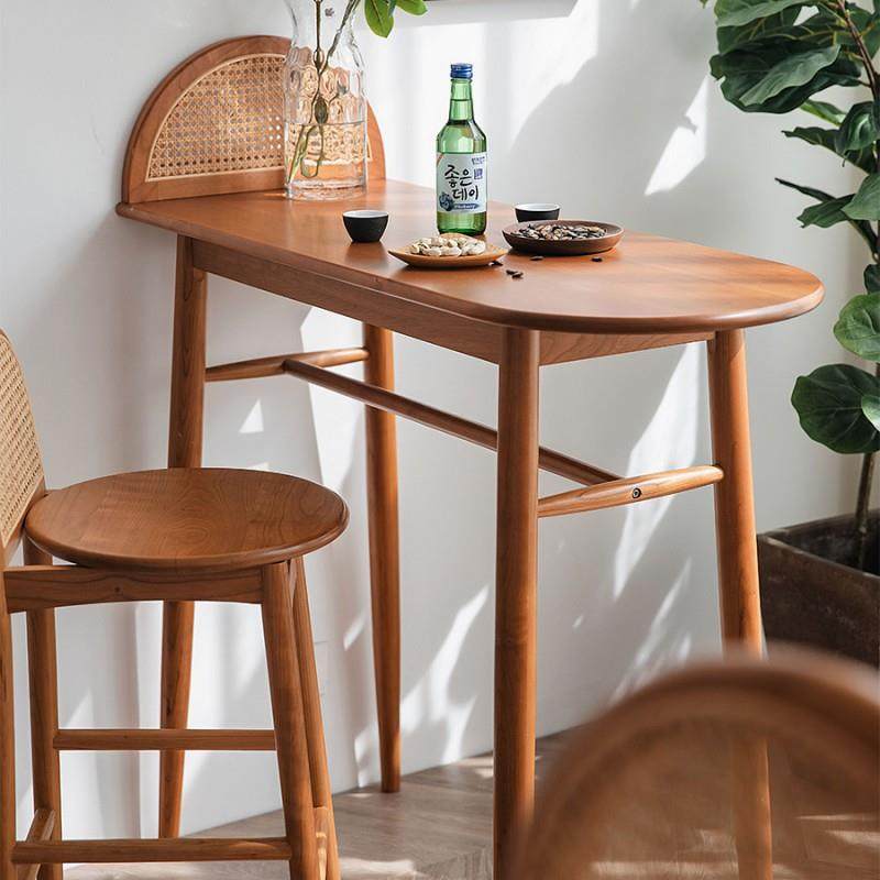 北欧实木吧桌吧椅组合樱桃木家用窄长条餐桌高脚桌日式原木小吧台