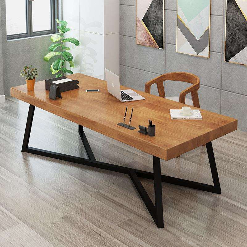 现代实木办公桌椅组合工业风书房铁艺电脑书桌办公室老板桌工作台