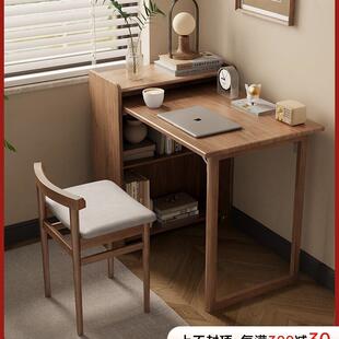 实木折叠书桌小户型书柜书架一体家用转角电脑桌子卧室学习s^