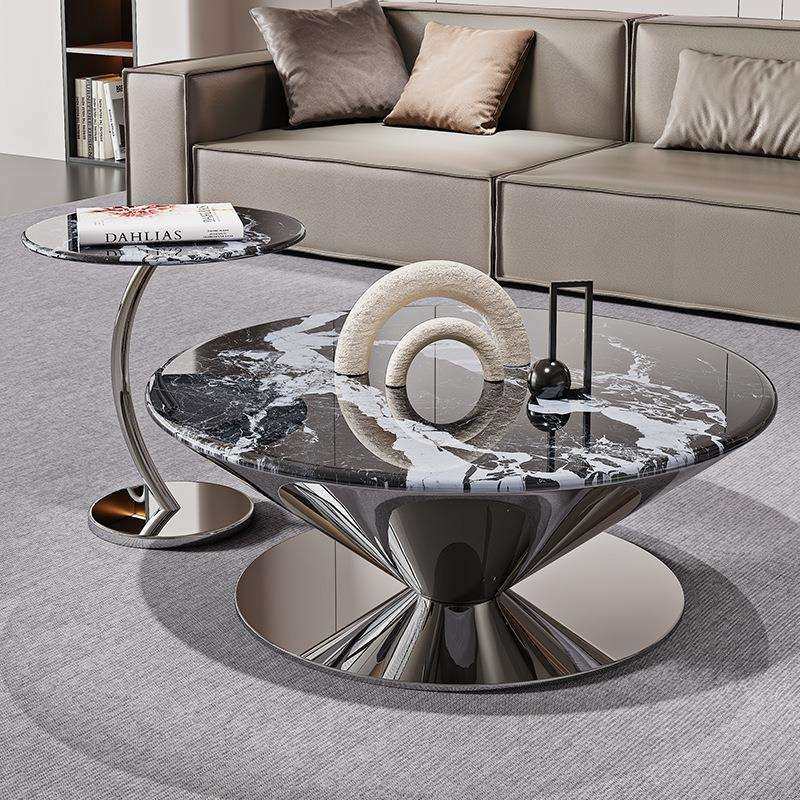 轻奢极简大理石茶几客厅简约现代小户型大小圆组合设计师飞碟茶几