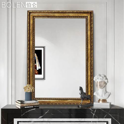 BOLEN伯仑实木复古欧美式防水带框洗手间卫生间浴室镜厕所壁挂墙